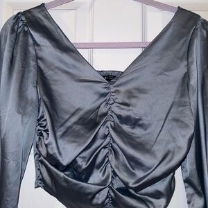 Elegant Silver Satin Women's Top